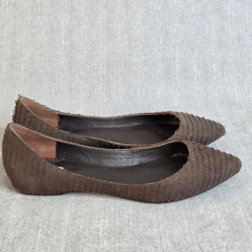 Leon Max Pointed Toe Flats Womens 7M Brown Textured Leather Feathered Fringe